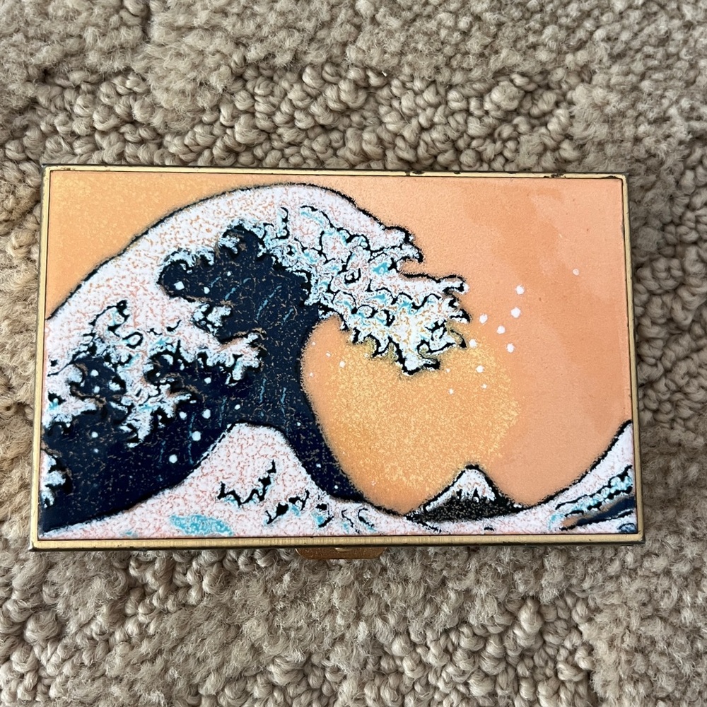 Vintage Limoges enamel The Great Wave business card case Hokusai